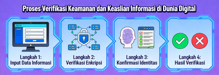 Ilustrasi proses verifikasi keamanan dan keaslian informasi di dunia digital