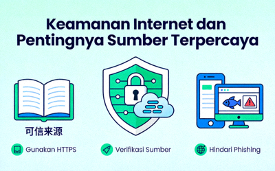 Ilustrasi keamanan internet dan pentingnya menggunakan sumber terpercaya