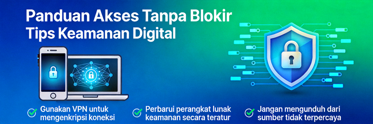Banner panduan akses tanpa blokir dengan tips keamanan digital