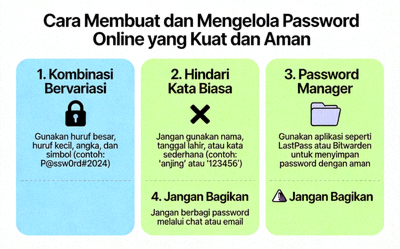 Infografis tentang cara membuat dan mengelola password online yang kuat dan aman